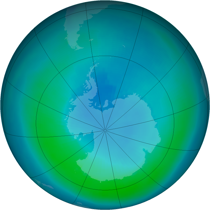 Antarctic ozone map for March 2000